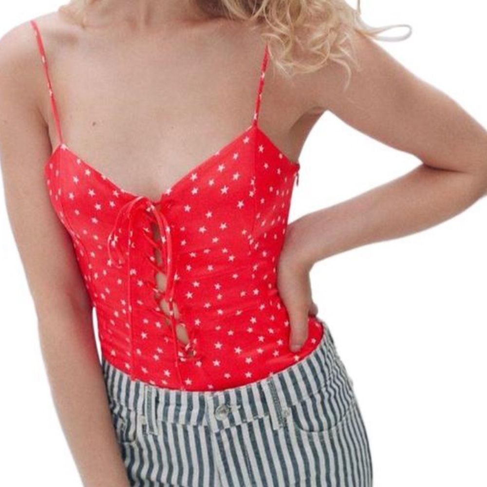 Zara Satin‎ Effect Star Printed Bodysuit Tank Top/Cami